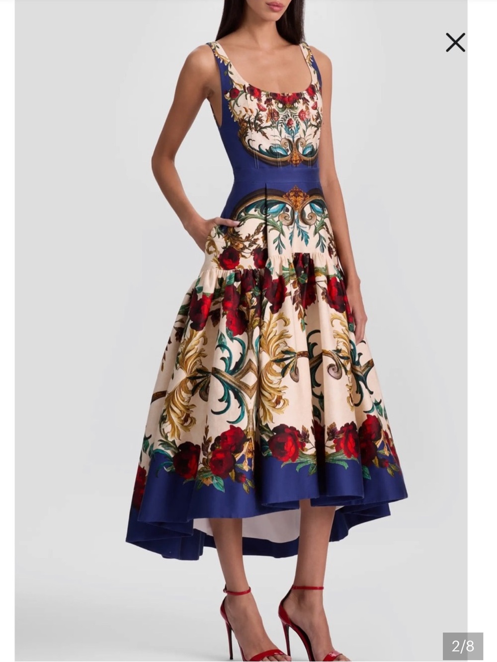 Alice + Olivia Baroque Diana High-Low Gilded Rose Dress 2 New $660 - Picture 2 of 8